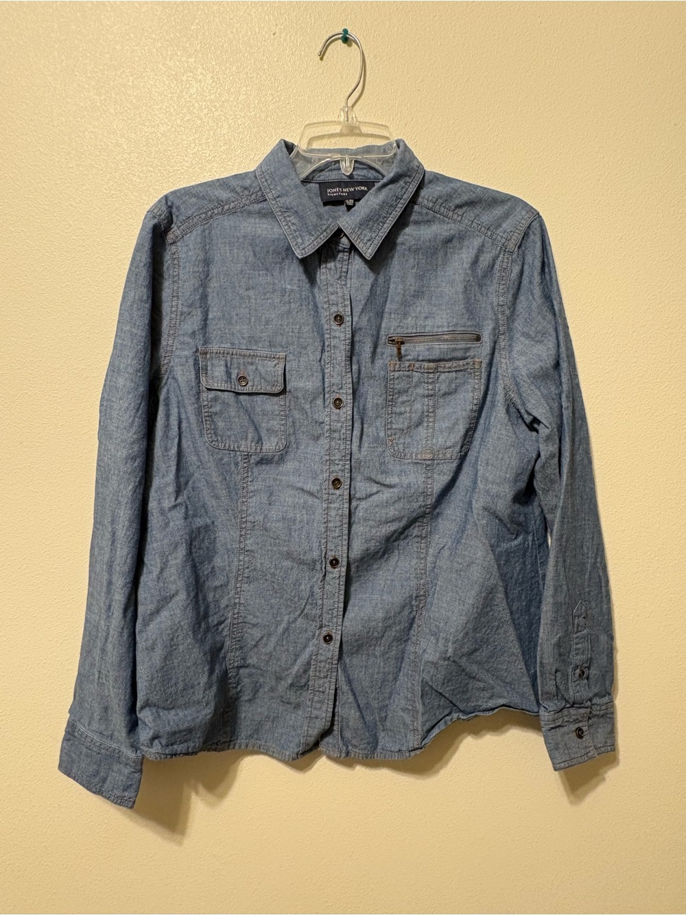 Jones New York Blue Denim Button-Down Work Shirt